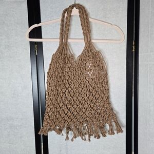NWT MELIE BIANCO Women's Izzy Macrame Brown Tote Bag Beach Boho Festival Vegan